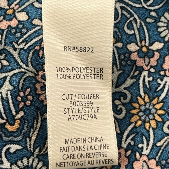 Max Studio Blue Floral Boho Peplum Blouse Tie Waist V-Neck Long Sleeve M - Picture 8 of 9